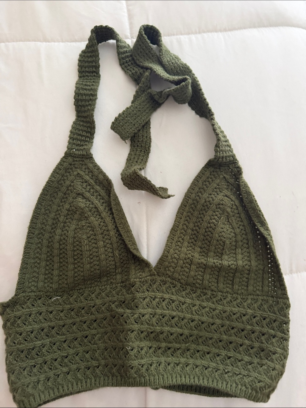 Crochet Halter Bralette in Olive Green